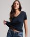 Superdry Studios Slub Emb Vee Tee Dames T-shirt - Donkerblauw - Maat XXS