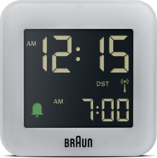 Braun BC08G-DCF - Digital Travel Alarm Clock - Radio Controlled - Grey