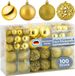 cosia Weihnachtsbaumkugeln Gold Set mit 100 Stück - Kunststoff Weihnachtsbaumkugeln mit vormontierten Schlaufen - 6 cm Durchmesser