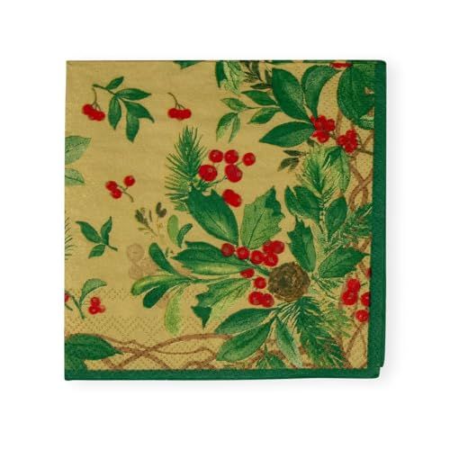 Caspari Holly Chintz Gold Cocktail Napkins - Pack of 20