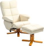 Homcom Relaxfauteuil met Hocker, Kunstleer, Hout, Cremeweiß