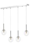 Opviq Scandinavische kroonluchter met chroom afwerking, 90 cm lengte, 70 x 13 cm, metalen behuizing, glazen kap, 4 x E27 Max 6 W, elegante verlichting voor moderne ruimtes