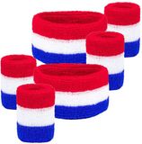 Boland Party Haarband met zweetbandjes - 2x set - rood/wit/blauw - dames/heren - Holland fan/suppporters - Koningsdag - EK/WK