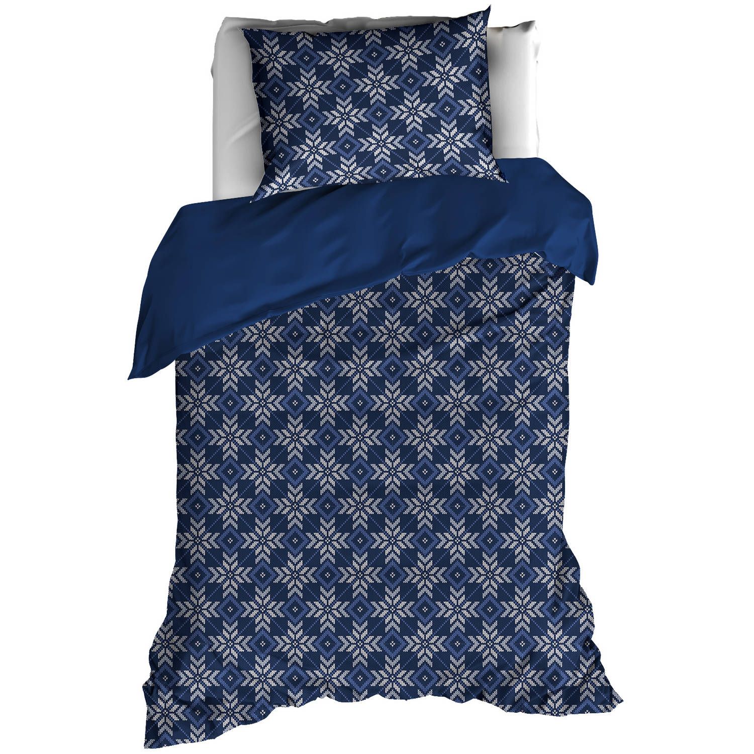 De Witte Lietaer Anzor Azure Blue Dekbedovertrek - 140x200/220 cm - Katoen Flanel - Eenpersoons