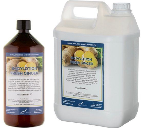 Claudius Cosmetics B.V. Bodylotion Fresh Ginger 1 Liter - hervulbaar + Jerrycan 5 Liter navulling