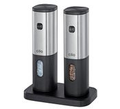 cilio Tivoli Elektrische peper- en zoutmolen, roestvrij staal, kunststof, instelbare maalwerk van keramiek, ledlicht, laad- en opbergstation, werkt op batterijen