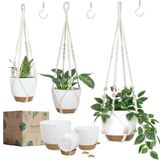 Bouqlife Macramé plantenhangers met zelfbewaterende potten, 3 stuks hangende plantenbakken voor kamerplanten