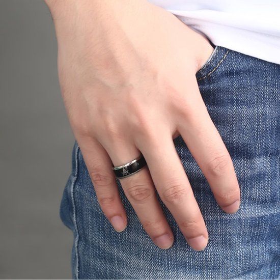 LGT JWLS Lookinggoodtoday Titanium verzilverde herenring Masonic Black-21.5mm