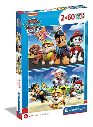 Clementoni - Paw Patrol Supercolor Patrol-2X60 (incl. 2 60 stuks) kinderen 5 jaar oud, puzzel cartoons Made in Italy, meerkleurig, 21623