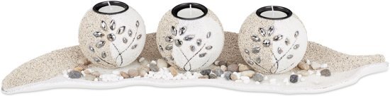 Relaxdays waxinelichthouder set zand - bladvormige schaal - sierstenen - tafeldecoratie