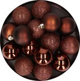 Cosy & Trendy Kerstballen set donkerbruin - mix mat glans glitter - 6 en 8 cm - 36 stuks