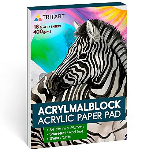 Tritart A4 acrylpapier 400g/m2 - Karton voor Acrylverf 18 Vellen Wit - Hoogwaardig Acryl Tekenpapier - Schilderpapier voor Wchilderij - Blok Papier Gelijmd