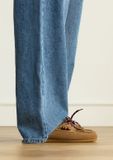 Manfield suède clogs met franjes - cognac