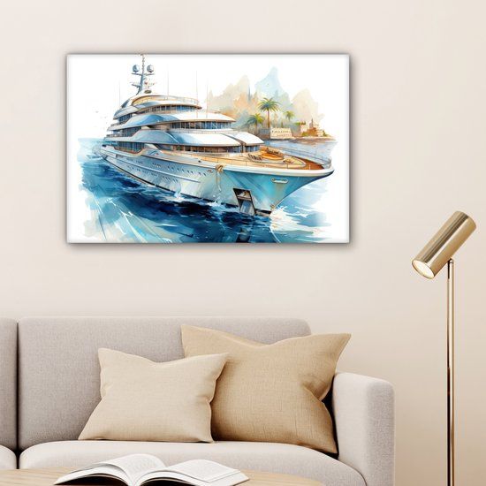 OneMillionCanvasses Canvas schilderij 180x120 cm - Boot - Cruiseschip - Maritiem - Wanddecoratie