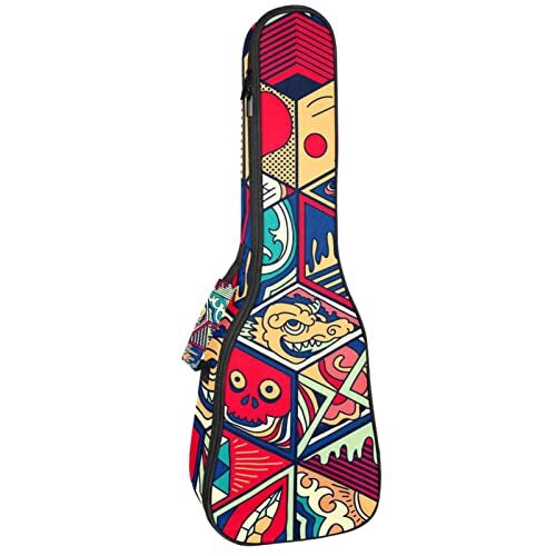 Mersov Concert Ukelele Rugzak, Heavy Duty Ukulele Case Tas met Opslag, Sopraan Concert Tenor Ukelele 10 MM Gewatteerde Tas Geometrie Chinese Patten