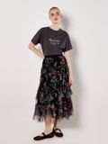 Apricot Floral Tiered Tulle Midi Skirt