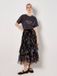 Apricot Floral Tiered Tulle Midi Skirt
