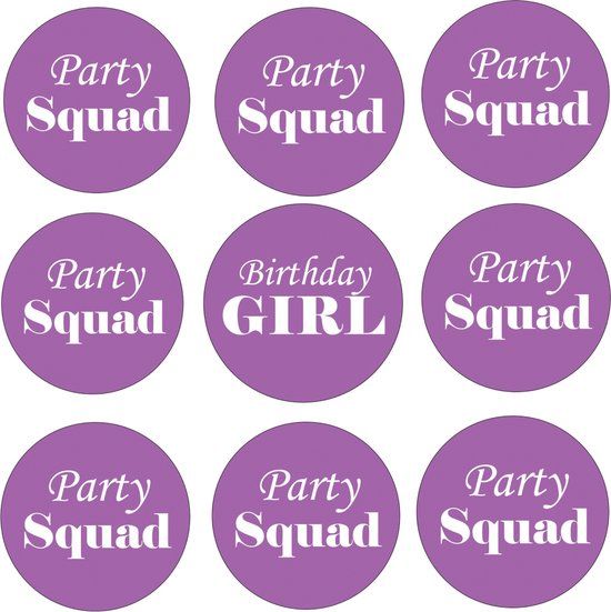 4thePerfectParty 9 Buttons Birthday Girl & Party Squad - Paars - Verjaardag