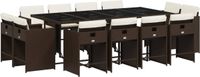 vidaXL 13-delige Tuinset met Kussens Poly Rattan Bruin