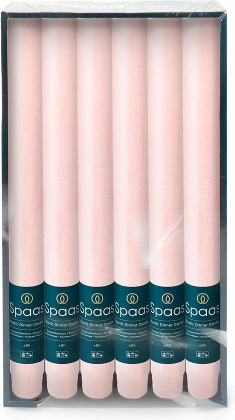 Spaas Dinerkaarsen rustiek - lichtroze - 12 stuks - 25 cm