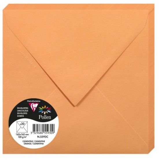 Clairefontaine 5593C Enveloppe Carré Pollen Clémentine Oranje 165x165mm