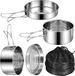 Merkloos Complete Camping Kookset van 4 Stukken - Inox Kookpot en Pan, Draagbare Vouwbare Bestekset voor Buiten Koken, Ideaal voor Kamperen en Hiking
