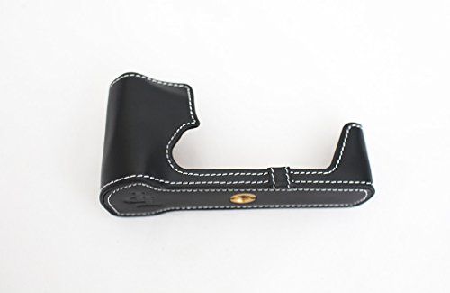 TP Handgemaakte Echt Lederen Half Camera Case Tas Cover Voor Olympus STYLUS 1 Zwart Kleur