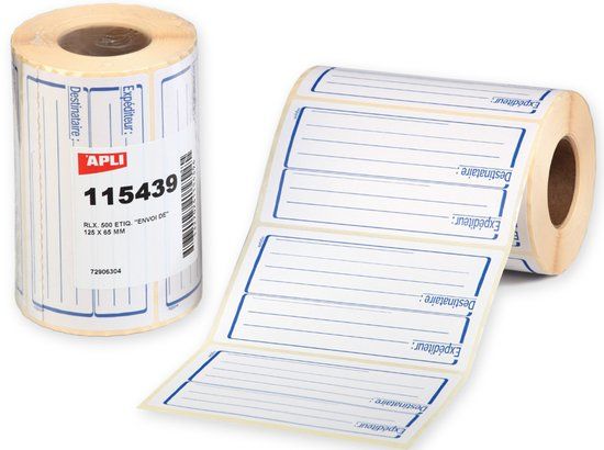 Agipa Afzender/ontvanger etiketten, 65 x 125 mm, Wit, Blauwe inkt