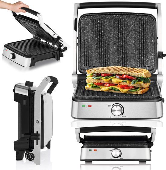 Zeegma Grill Chef Easy - 2in1 - Elektrische Grill & Panini Toaster - 2000W - Non-Stick Keramische Plaat - Uitklapbare 180° Gril - Temperatuurregeling - Vaatwasserbestendig