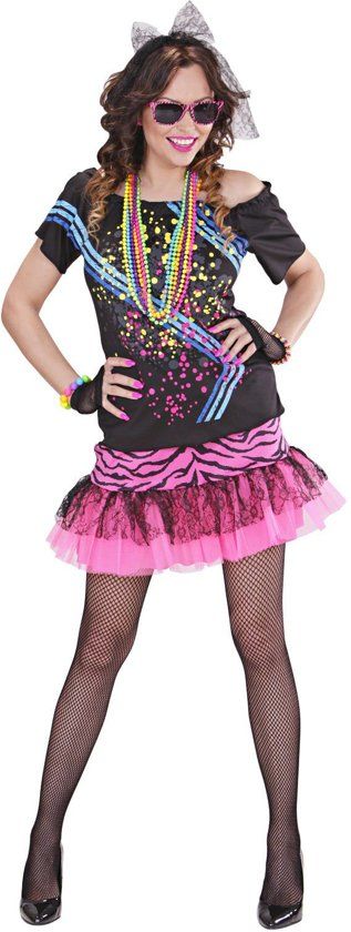 Widmann Jaren 80 & 90 Kostuum Roze 80s Rock Meisje Vrouw Medium Carnaval kostuum Verkleedkleding