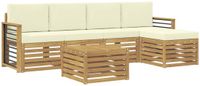 vidaXL - Bank loungeset - 5 zitplekken - Wit en crème - Polyester - Inclusief tafel