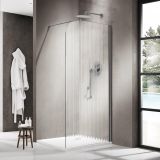 Fortifura Galeria Inloopdouche - 140x200cm - afgeronde glaswand - rechts - ribbel glas - wandarm - PVD - geborsteld gunmetal (antraciet)