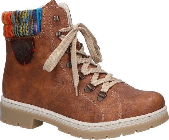 Rieker Cognac Boots Dames 42 - Enkellaarzen - Kunstleer - Blokhak - Ritssluiting
