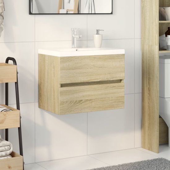 vidaXL 2-delige Badkamermeubelset Keramiek en Bewerkt Hout