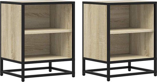 VidaXL Nachtkastjes 2 stuks 40x31x50cm Sonoma Eiken Hout en Metaal
