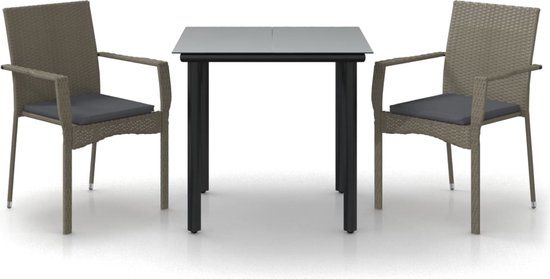 vidaXL 3-delige Tuinset met kussens poly rattan zwart en grijs