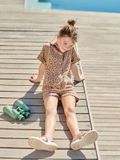 VERTBAUDET Icecat Combishort meisjes van twill katoen beige