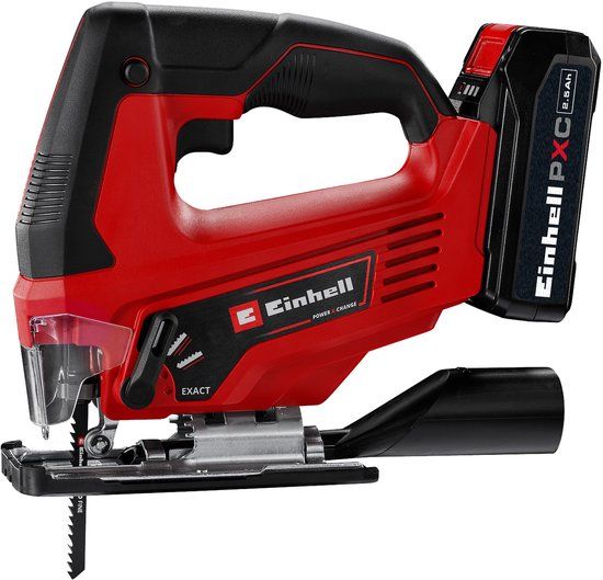 Einhell Accu Decoupeerzaag TC-JS 18/70 Li Kit - Power X-Change - 18 V/Li-ion - Slaghoogte: 20 mm - Versteksneden: max. 45° - Incl. 1 zaagblad - Incl. 2.5 Ah Accu en 1x lader