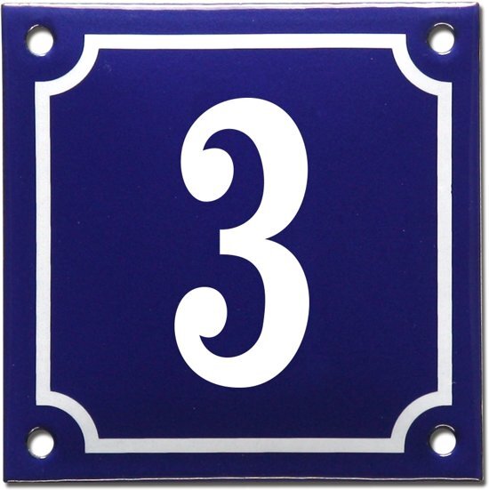 EmailleDesignÂ® Emaille huisnummer blauw/wit nr. 3