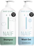Naïf Shampoo & Gel Lavante XL Flacon Pompe Bébé & Enfants 2x500ml