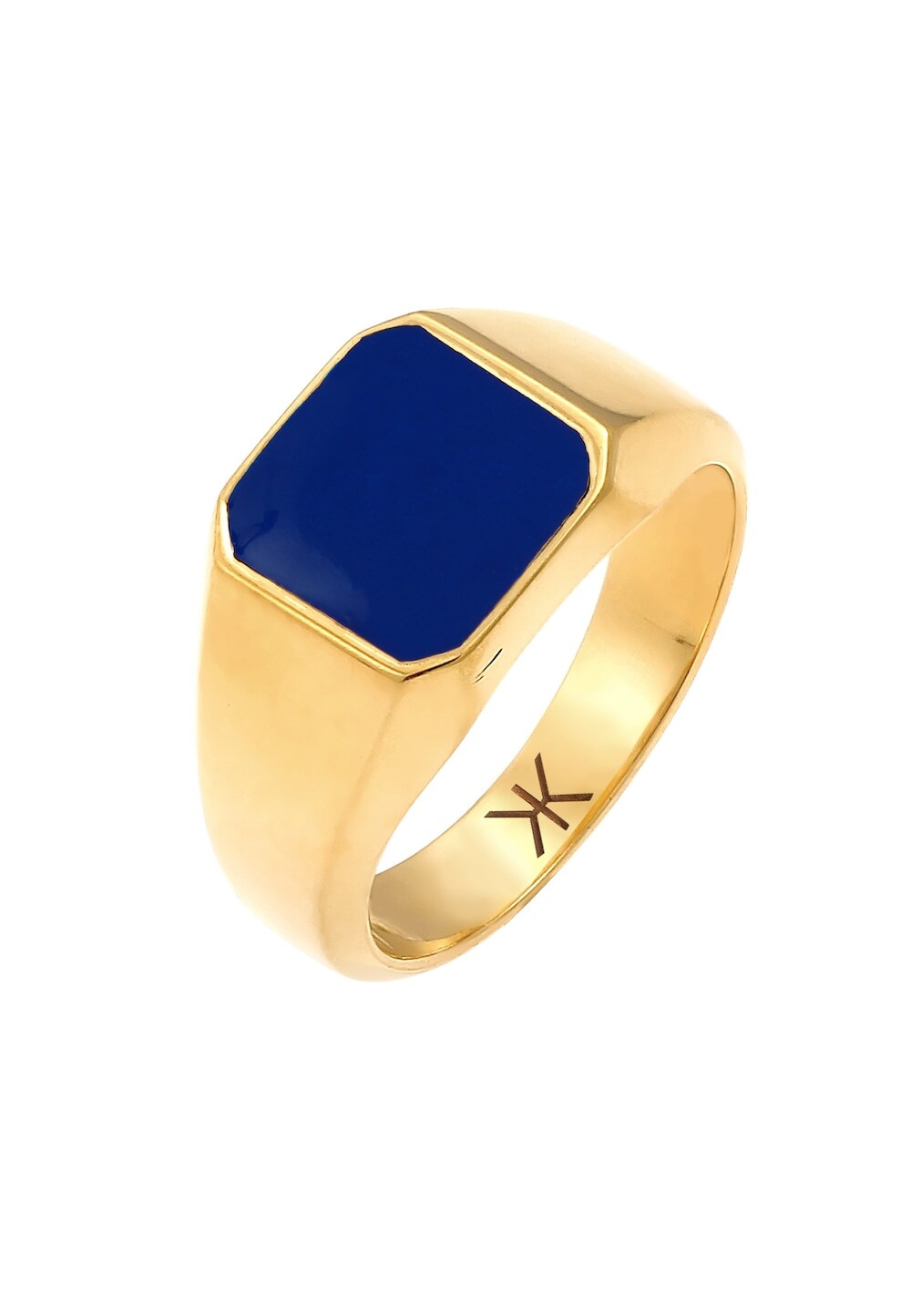 KUZZOI KUZZOI KUZZOI Ring Heren zegelring blauw basis massief met email in 925 sterlingzilver verguld Ringen