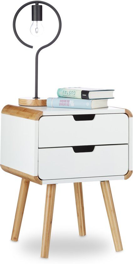 Relaxdays Nachtkastje 2 lades, nachtkastje wit, Scandinavische design hout - nachttafel
