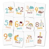 Set van 12 kaarten met tekeningen in Italiaans, 12 maanden 15 x 21 cm