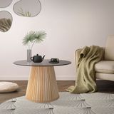 ML design Salontafel met glazen blad Ø80x50 cm houtlook bruin rond
