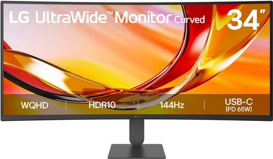 LG UltraWide 34U640B-B - 34 inch WQHD VA Monitor - USB-C 65W - 1800R Curved - 144Hz