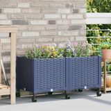 vidaXL - Jardin - jardinière - à - roulettes - Bleu - Gris - 80 - x - 40 - x - 44 - cm - PP