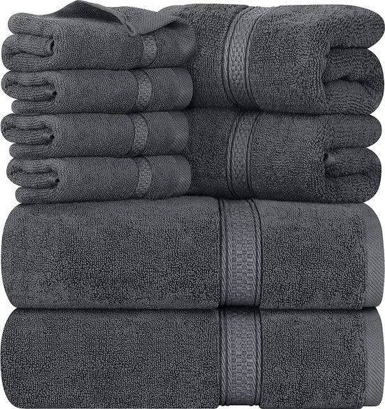 Utopia Towels 8-Delige Handdoekset - 2 badhanddoeken, 2 handdoeken en 4 Washandjes Katoen Hotelkwaliteit Superzacht en Zeer Absorberend (Grijs)
