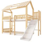 StarTech Kinderbed - Hoge babybed - 90 x 200 cm - Hout - Zadeldakmodel - Opbergplank - Glijbaan - Veiligheidsladder - Natuurwit