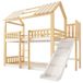 StarTech Kinderbed - Hoge babybed - 90 x 200 cm - Hout - Zadeldakmodel - Opbergplank - Glijbaan - Veiligheidsladder - Natuurwit