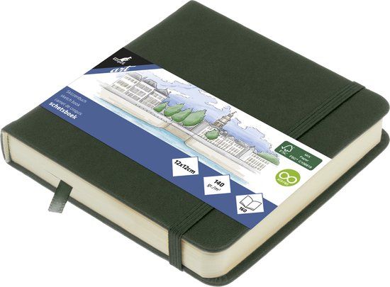 Kangaro Schetsboek - 12x12cm - Forest Green - PU-hardcover - Met elastiek en leeslint